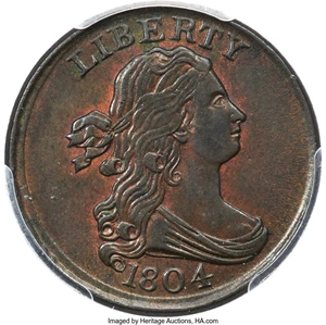 image for: 1804 1/2 C Plain 4, No Stems, C-13, B-10, R.1, MS63 Brown PCGS. CAC....