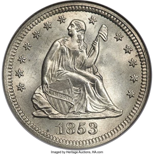image for: 1853/53 25C No Arrows, Briggs 1-A, FS-301, MS67 NGC....
