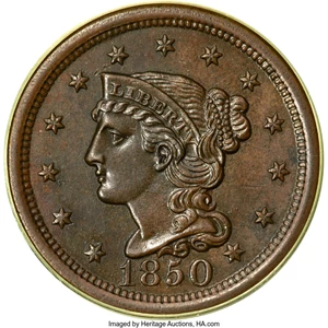 image for: 1850 1C N-7, R.2, MS63 Red and Brown PCGS....