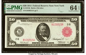 image for: Fr. 1013b $50 1914 Red Seal Federal Reserve Note PMG Choice Uncirculated 64 EPQ....