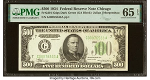 image for: Fr. 2201-G $500 1934 Federal Reserve Note. PMG Gem Uncirculated 65 EPQ....