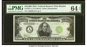 image for: Fr. 2231-A $10,000 1934 Federal Reserve Note. PMG Choice Uncirculated 64 EPQ....