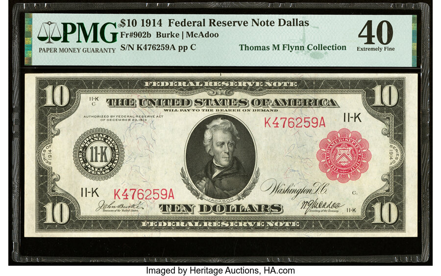 image for: Fr. 902b $10 1914 Red Seal Federal Reserve Note PMG Extremely Fine 40....