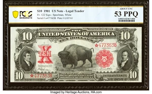 image for: Fr. 122* $10 1901 Legal Tender PCGS Banknote About Unc 53 PPQ....