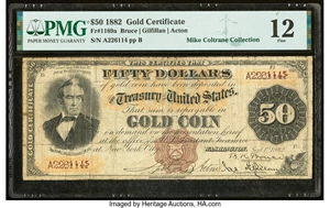 image for: Fr. 1189a $50 1882 Gold Certificate PMG Fine 12....