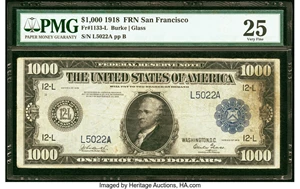 image for: Fr. 1133-L $1,000 1918 Federal Reserve Note PMG Very Fine 25....