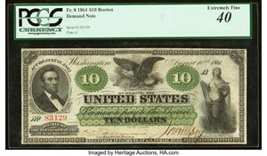 image for: Fr. 8 $10 1861 Demand Note PCGS Extremely Fine 40....