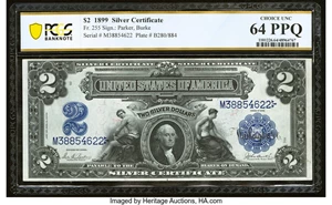 image for: Fr. 255 $2 1899 Silver Certificate PCGS Banknote Choice Unc 64 PPQ....
