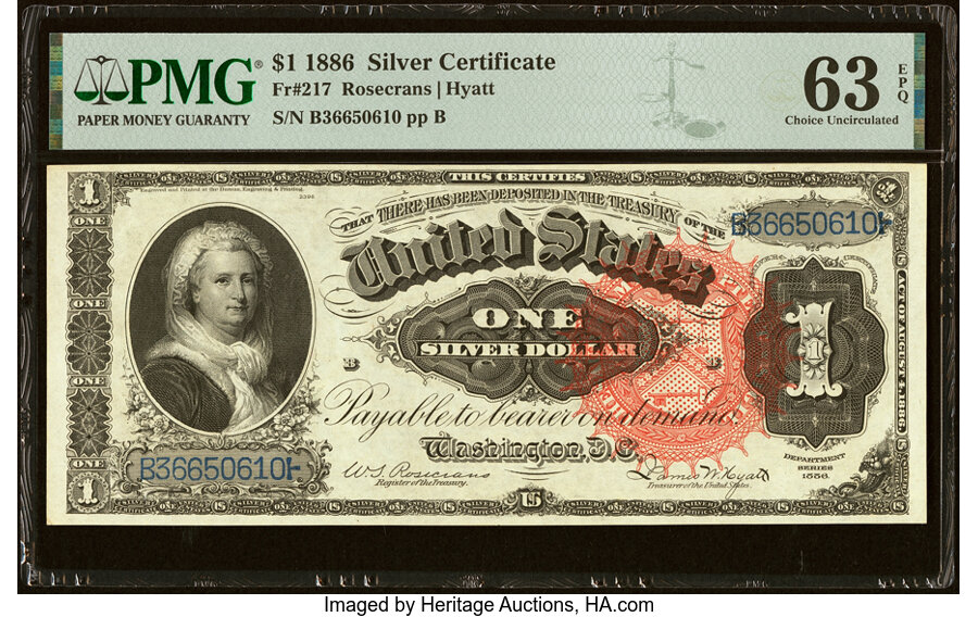 image for: Fr. 217 $1 1886 Silver Certificate PMG Choice Uncirculated 63 EPQ....