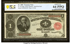 image for: Fr. 352 $1 1891 Treasury Note PCGS Banknote Choice Unc 64 PPQ....