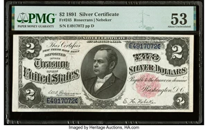 image for: Fr. 245 $2 1891 Silver Certificate PMG About Uncirculated 53....