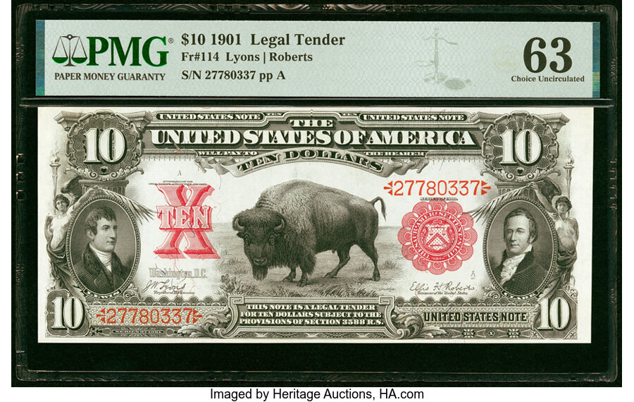 image for: Fr. 114 $10 1901 Legal Tender PMG Choice Uncirculated 63....