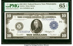 image for: Fr. 915c $10 1914 Federal Reserve Note PMG Gem Uncirculated 65 EPQ....