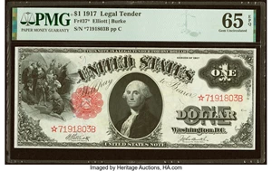 image for: Fr. 37* $1 1917 Legal Tender Star PMG Gem Uncirculated 65 EPQ....