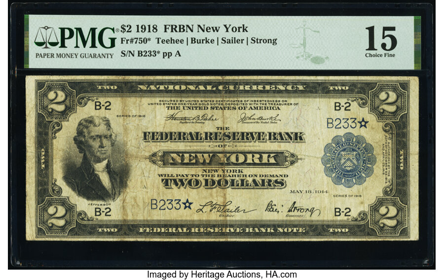 image for: Fr. 750* $2 1918 Federal Reserve Bank Star Note PMG Choice Fine 15....