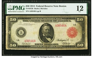 image for: Fr. 1012b $50 1914 Red Seal Federal Reserve Note PMG Fine 12....