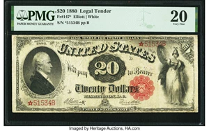 image for: Fr. 147* $20 1880 Legal Tender Star PMG Very Fine 20....