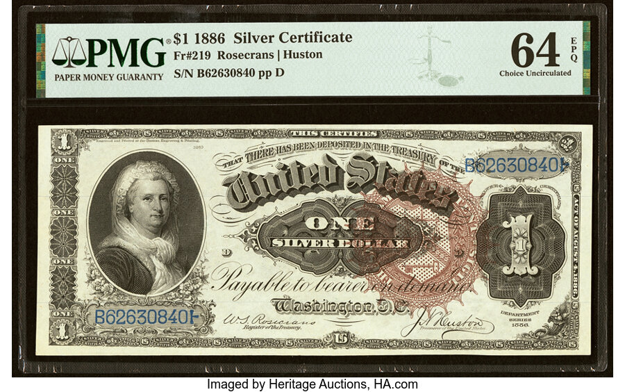 image for: Fr. 219 $1 1886 Silver Certificate PMG Choice Uncirculated 64 EPQ....