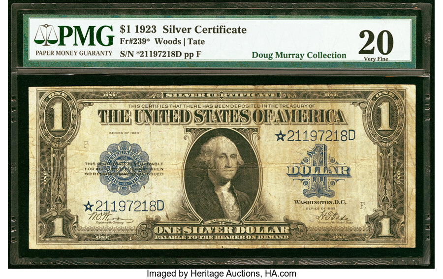 image for: Fr. 239* $1 1923 Silver Certificate Star PMG Very Fine 20....