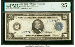 image for: Fr. 1008* $20 1914 Federal Reserve Star Note PMG Very Fine 25....