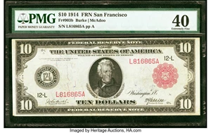 image for: Fr. 903b $10 1914 Red Seal Federal Reserve Note PMG Extremely Fine 40....