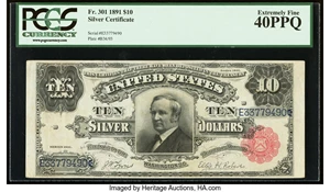 image for: Fr. 301 $10 1891 Silver Certificate PCGS Extremely Fine 40PPQ....