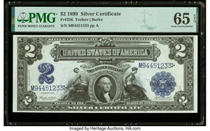 image for: Fr. 256 $2 1899 Silver Certificate PMG Gem Uncirculated 65 EPQ....