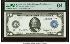 image for: Fr. 1040 $50 1914 Federal Reserve Note PMG Choice Uncirculated 64....