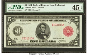 image for: Fr. 836a $5 1914 Red Seal Federal Reserve Note PMG Choice Extremely Fine 45 EPQ....