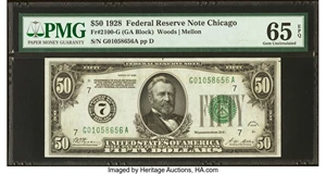 image for: Fr. 2100-G $50 1928 Federal Reserve Note. PMG Gem Uncirculated 65 EPQ....
