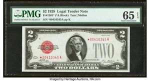 image for: Fr. 1501* $2 1928 Legal Tender Star Note. PMG Gem Uncirculated 65 EPQ....