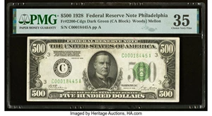 image for: Fr. 2200-C $500 1928 Federal Reserve Note. PMG Choice Very Fine 35....