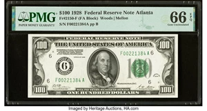 image for: Fr. 2150-F $100 1928 Federal Reserve Note. PMG Gem Uncirculated 66 EPQ....