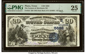 image for: Plano, TX - $20 1882 Date Back Fr. 555 The Farmers & Merchants National Bank Ch. # (S)5692 PMG Very Fine 25....