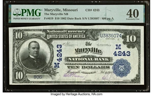 image for: Maryville, MO - $10 1902 Date Back Fr. 619 The Maryville National Bank Ch. # (M)4243 PMG Extremely Fine 40....
