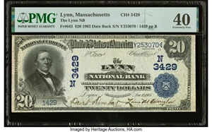 image for: Lynn, MA - $20 1902 Date Back Fr. 643 The Lynn National Bank Ch. # (N)3429 PMG Extremely Fine 40....