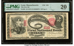 image for: Lynn, MA - $2 1875 Fr. 391 The First National Bank Ch. # 638 PMG Very Fine 20....
