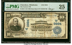 image for: Cherokee, OK - $10 1902 Date Back Fr. 619 The Farmers National Bank Ch. # (W)9884 PMG Very Fine 25....