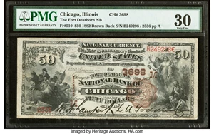 image for: Chicago, IL - $50 1882 Brown Back Fr. 510 The Fort Dearborn National Bank Ch. # (M)3698 PMG Very Fine 30....