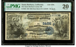 image for: Santa Barbara, CA - $50 1882 Date Back Fr. 563 The Santa Barbara County National Bank Ch. # (P)2456 PMG Very Fine 20....
