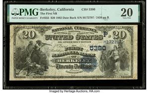 image for: Berkeley, CA - $20 1882 Date Back Fr. 555 The First National Bank Ch. # (P)5380 PMG Very Fine 20....