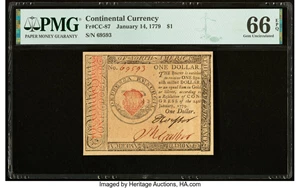 image for: Continental Currency January 14, 1779 $1 PMG Gem Uncirculated 66 EPQ....