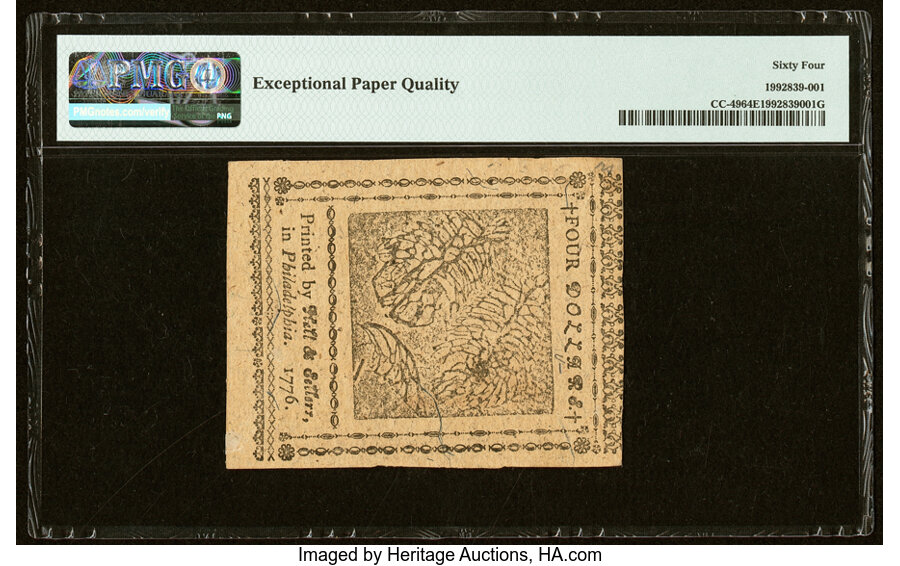 image for: Continental Currency November 2, 1776 $4 PMG Choice Uncirculated 64 EPQ....