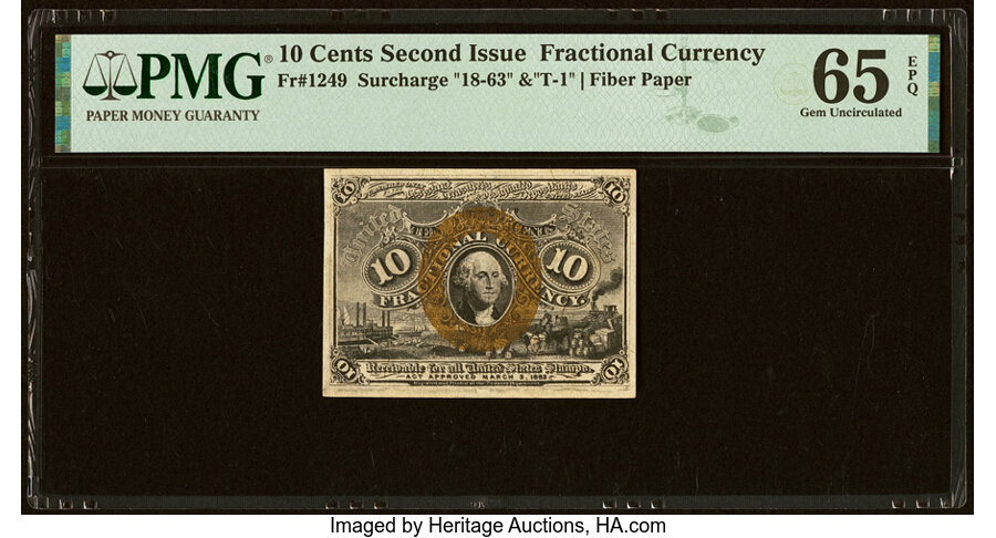 image for: Fr. 1249 10¢ Second Issue PMG Gem Uncirculated 65 EPQ....