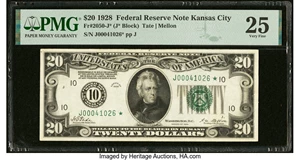 image for: Fr. 2050-J* $20 1928 Federal Reserve Star Note. PMG Very Fine 25....