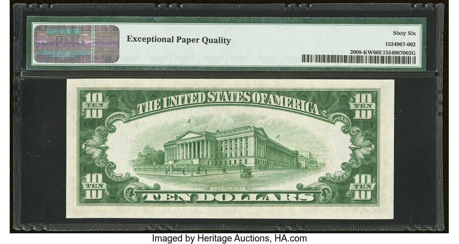 image for: Fr. 2008-K $10 1934C Wide Federal Reserve Note. PMG Gem Uncirculated 66 EPQ....