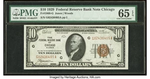 image for: Fr. 1860-G $10 1929 Federal Reserve Bank Note. PMG Gem Uncirculated 65 EPQ....