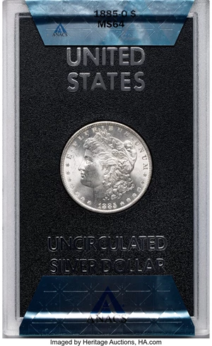 image for: 1885-O $1 GSA MS64 ANACS. Mintage 228,000....