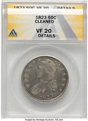 image for: 1823 50C Ugly 3, O-110a, R.1 -- Cleaned -- ANACS Details. VF20. ...