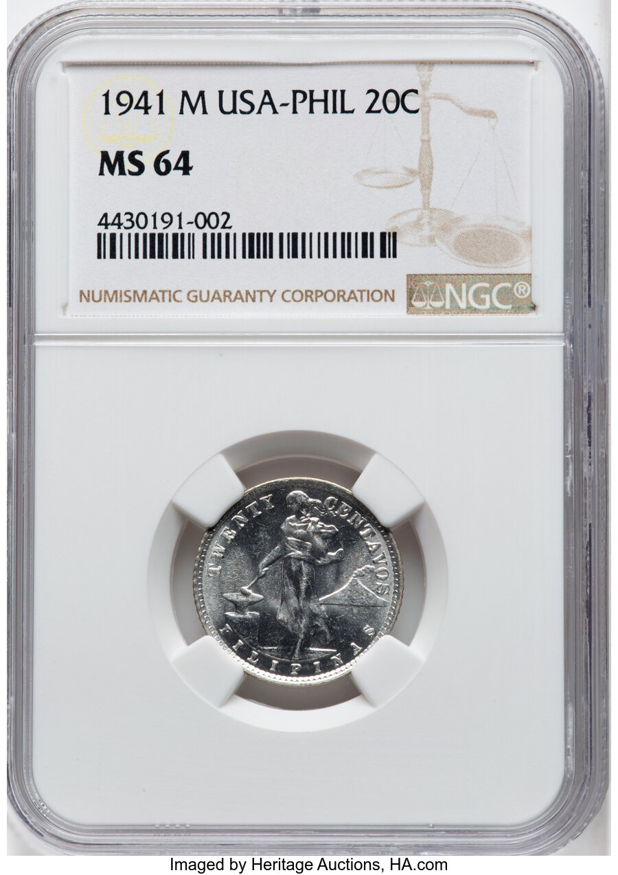 image for: 1941-M 20C Philippines 20 Centavos MS64 NGC....